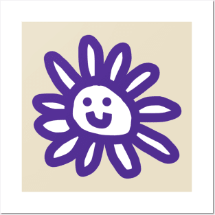 Blue Daisy Flower Smiley Face Graphic Posters and Art